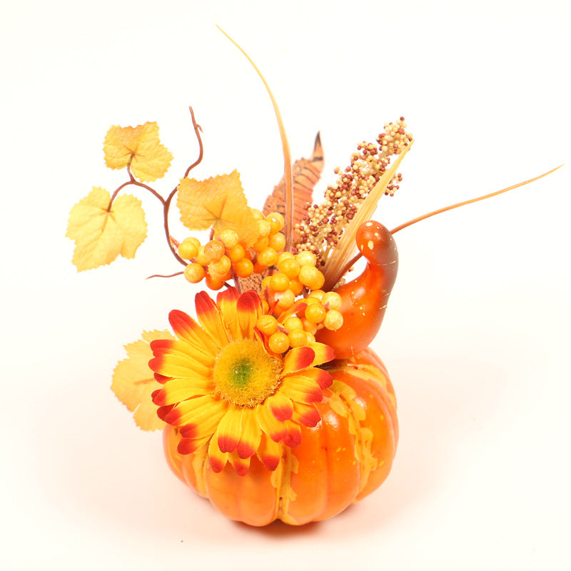 3 Pcs Artificial Fall Floral Arrangements in Pumpkin Vase, Autumn Decor, Silk Flowers