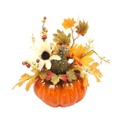 3 Pcs Artificial Fall Floral Arrangements in Pumpkin Vase, Autumn Decor, Silk Flowers