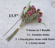 10 Pcs Artificial Autumn Jasmine and Eucalyptus Flower Bouquet Arrangements