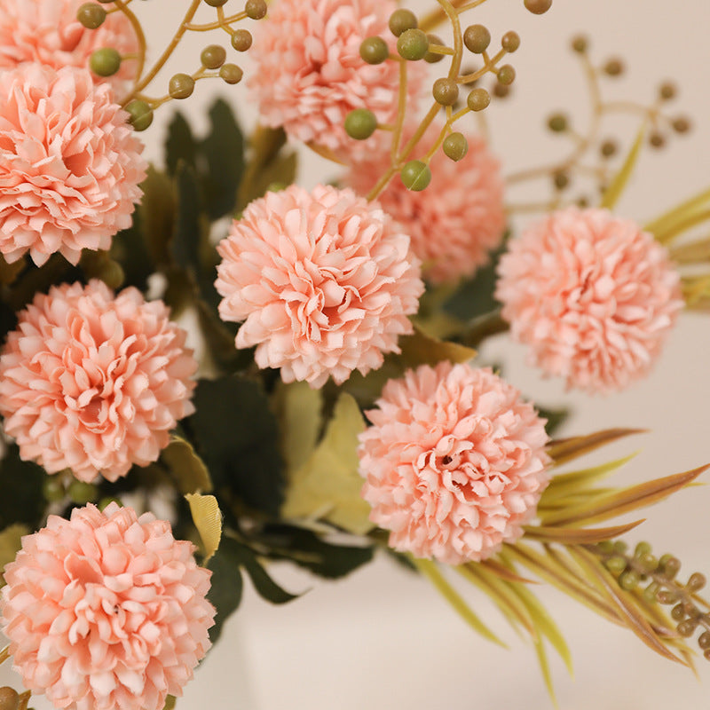 12.5 Inch Artificial Pom Pom Mums Bush, Realistic Silk Fall Flowers, 1 Stem for Autumn Decor, Thanksgiving Tabletop Wreath DIY