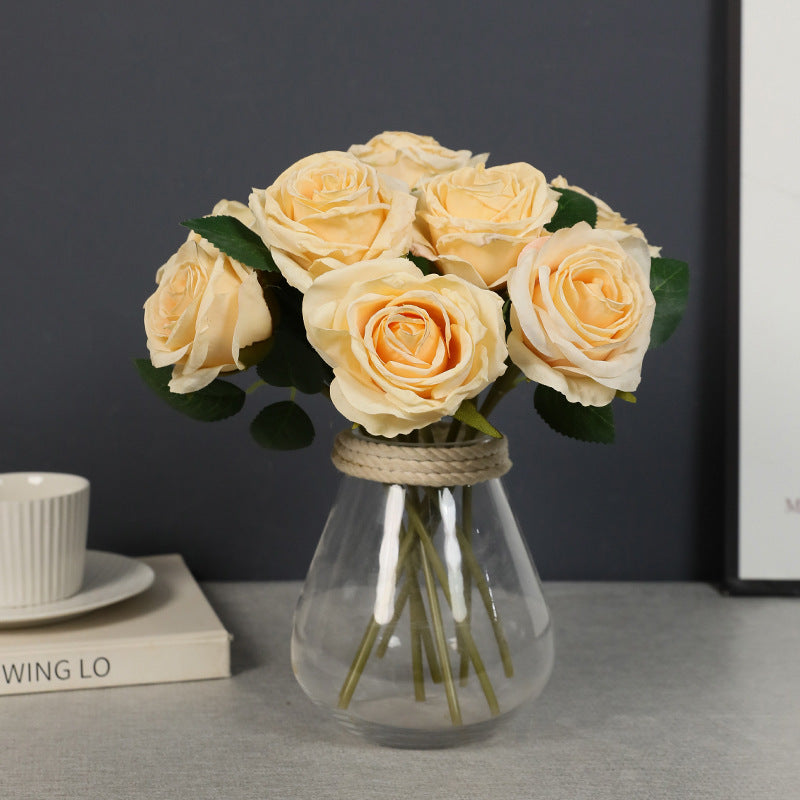 Bulk Artificial Silk Flowers Purchase of 11-Inch Autumn Burnt Edge Rose Stems Wholesale