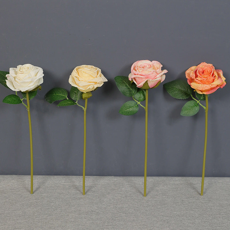11 Inch Autumn Burnt Edge Rose Stems Silk Artificial Flowers 10 Pcs Bulk