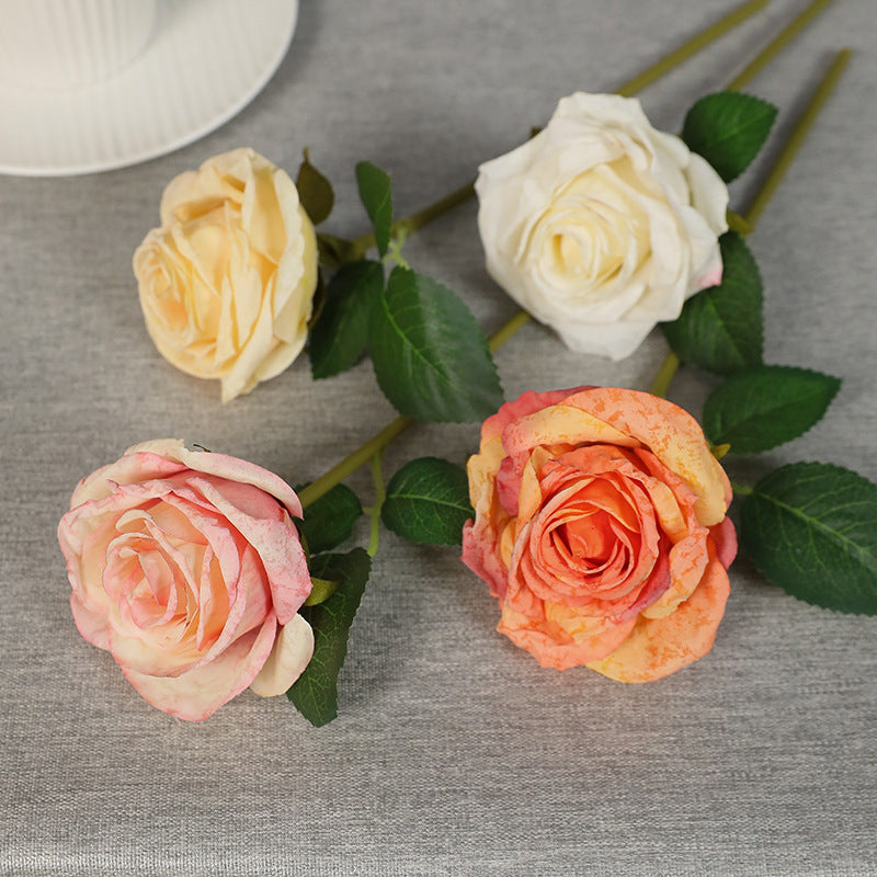 11 Inch Autumn Burnt Edge Rose Stems Silk Artificial Flowers 10 Pcs Bulk