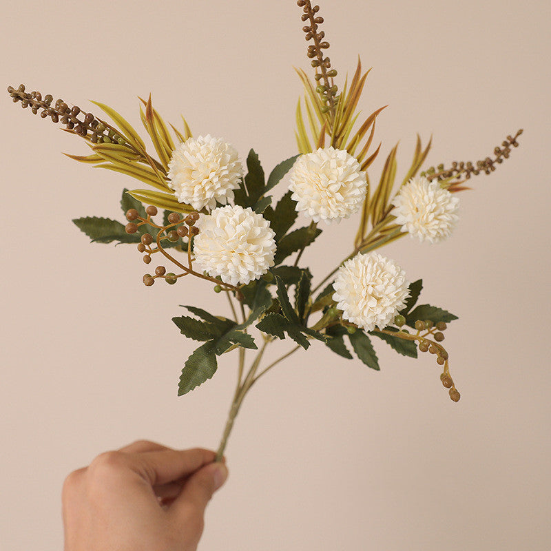 12.5 Inch Artificial Pom Pom Mums Bush, Realistic Silk Fall Flowers, 1 Stem for Autumn Decor, Thanksgiving Tabletop Wreath DIY