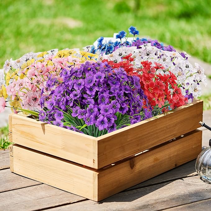10 Pcs UV Resistant Faux Flowers for Outdoors Bulk Artificial Silk Flowers