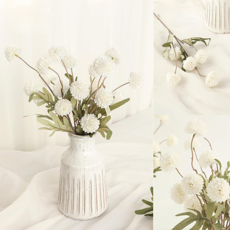 5 Pcs Artificial Silk Pompon Mums Flowers, Beige, 6 Inch Stems, Realistic Chrysanthemums for DIY Bouquets and Wedding Decor