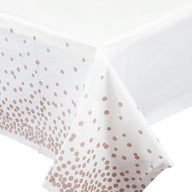 Bulk 4 Pack White and Gold Disposable Tablecloths 54x108 Inches Plastic Party Tablecloths for Engagement and Baptism Decorations Wholesale