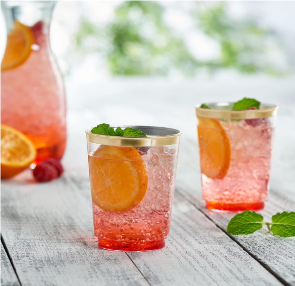 Bulk 25 Pcs Clear Gold Rim Plastic Wine Glasses Banquet Party Wholesale