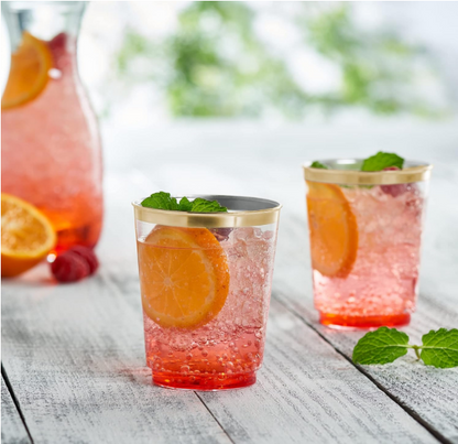 Bulk 25 Pcs Clear Gold Rim Plastic Wine Glasses Banquet Party Wholesale