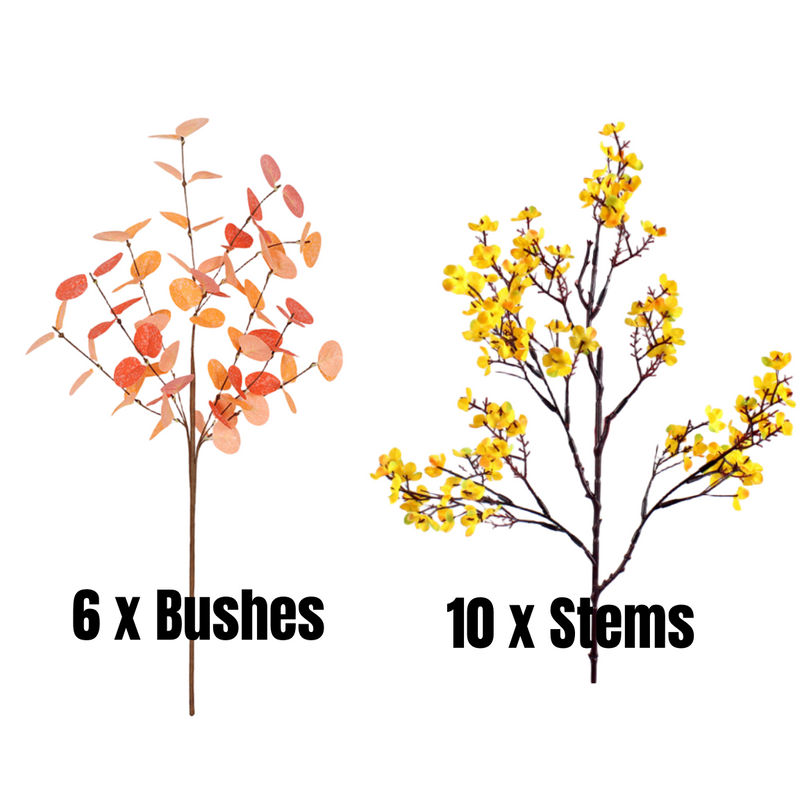 21 Inch Artificial Eucalyptus and Baby's Breath Stems, 21 Pcs Fall Autumn Decor, Silk Flowers
