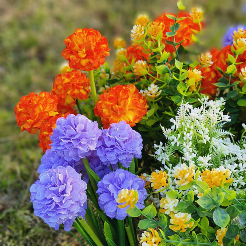 16 Bundles Mixed Artificial Mum Ball Flowers UV Resistant for Outdoors Plants and Shrubs