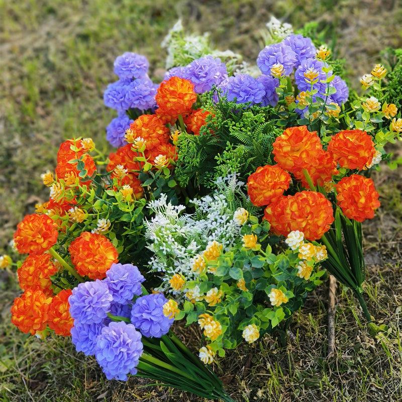 16 Bundles Mixed Artificial Mum Ball Flowers UV Resistant for Outdoors Plants and Shrubs