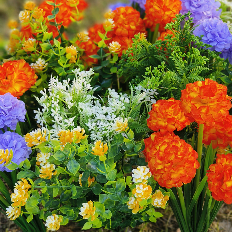 16 Bundles Mixed Artificial Mum Ball Flowers UV Resistant for Outdoors Plants and Shrubs