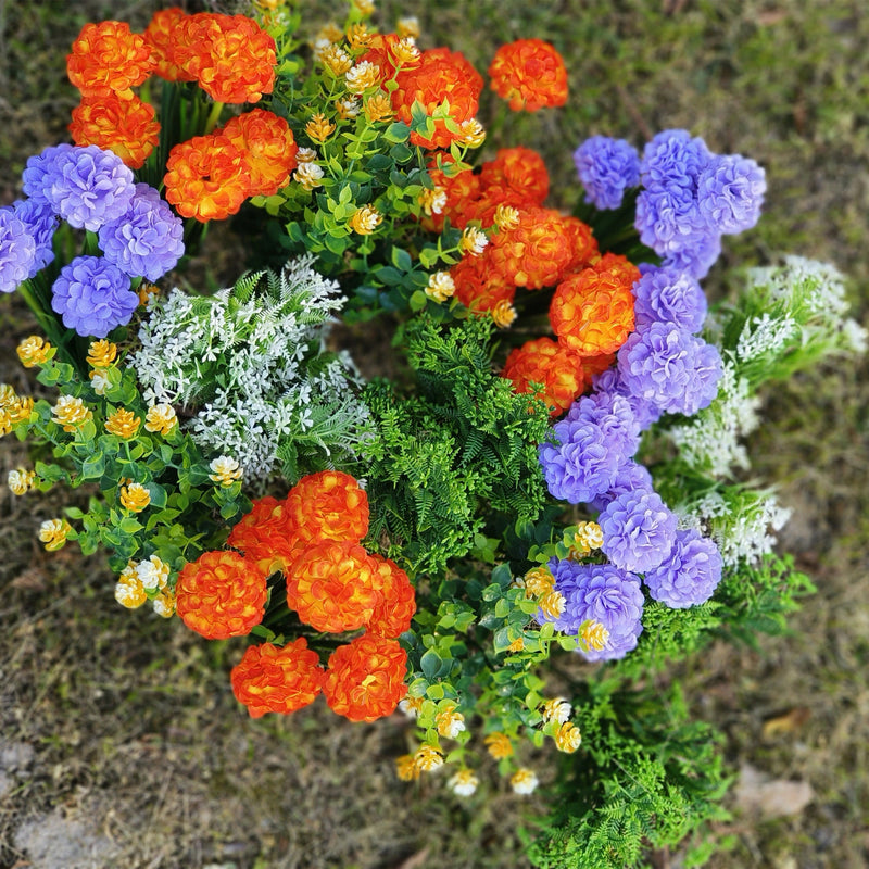 16 Bundles Mixed Artificial Mum Ball Flowers UV Resistant for Outdoors Plants and Shrubs