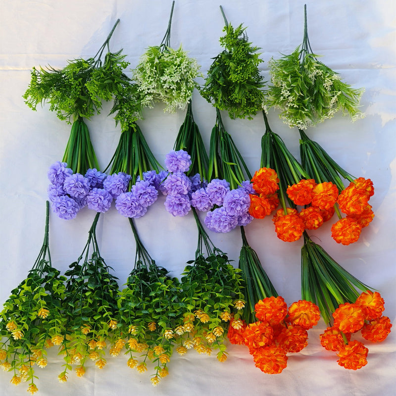 16 Bundles Mixed Artificial Mum Ball Flowers UV Resistant for Outdoors Plants and Shrubs