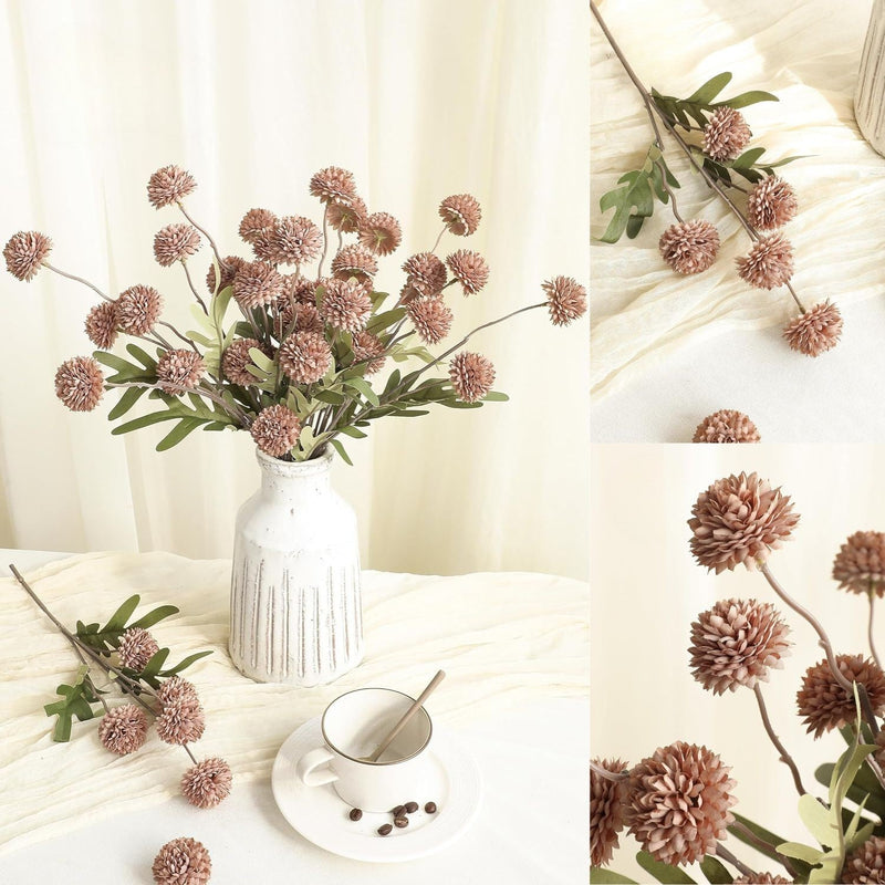 5 Pcs Artificial Silk Pompon Mums Flowers, Beige, 6 Inch Stems, Realistic Chrysanthemums for DIY Bouquets and Wedding Decor