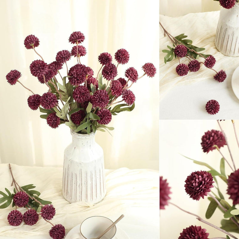 5 Pcs Artificial Silk Pompon Mums Flowers, Beige, 6 Inch Stems, Realistic Chrysanthemums for DIY Bouquets and Wedding Decor