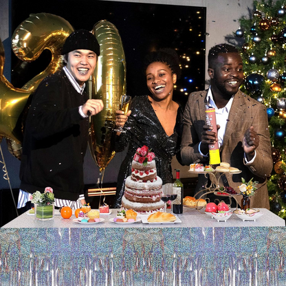 Bulk 2 Pcs Metallic Foil Rainbow Table Skirt 108.3*29.5 inches Perfect for Themed Parties Holidays and Everyday Decor Wholesale