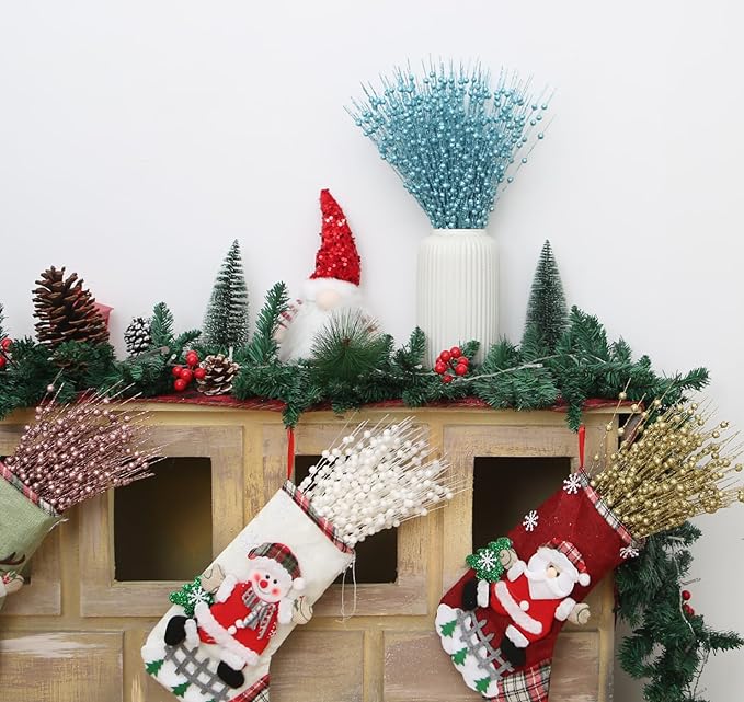 10 Bundles 17 Inch Artificial Glitter Holy Berry Stems Christmas Picks Bulk