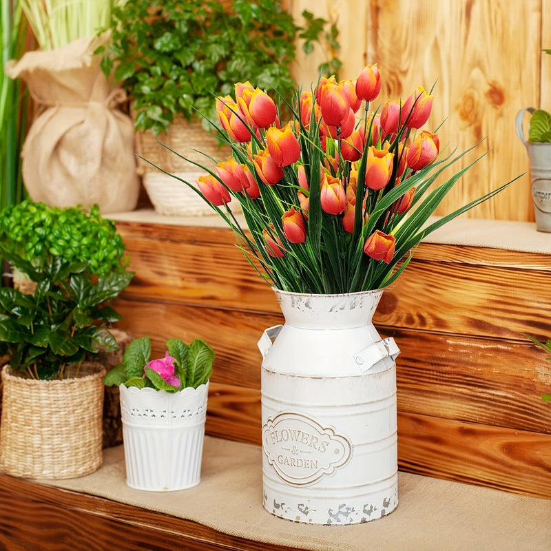 4 Bundles UV-Resistant Artificial Tulip Bushes for Indoor Outdoor Decor, Silk Flowers