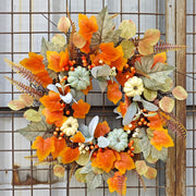 Artificial Pumpkin and Maple Leaf Wreath 14 Inch Fall Harvest Thanksgiving Decor