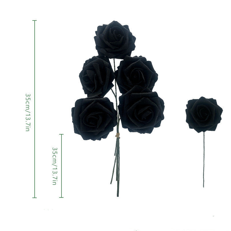50 Pcs Black Artificial Flower Stems 12 Inch Faux Silk Flowers for Crafts Halloween Decor