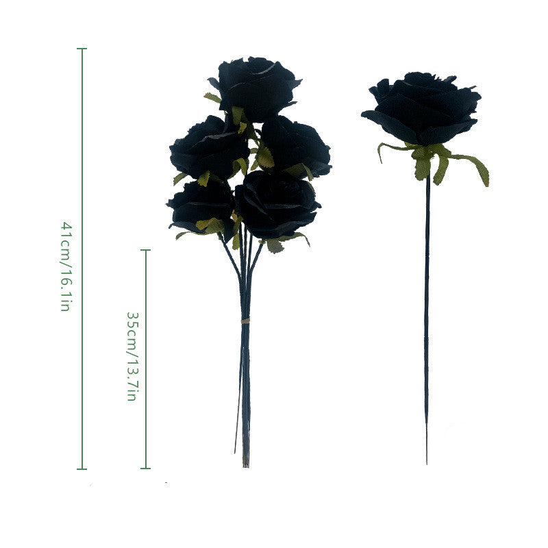 50 Pcs Black Artificial Flower Stems 12 Inch Faux Silk Flowers for Crafts Halloween Decor