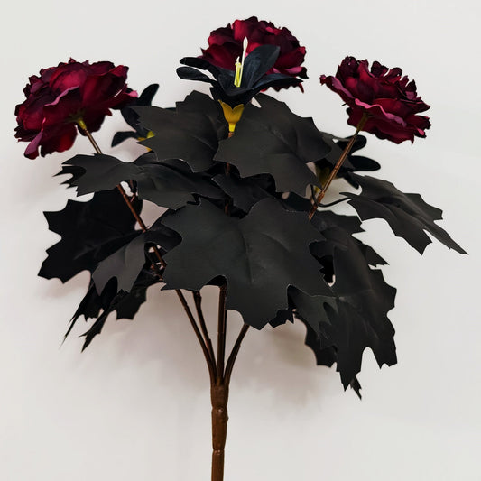 14 Inch Black Artificial Lilies and Peonies Bouquet, 1 Bush, Halloween Decor