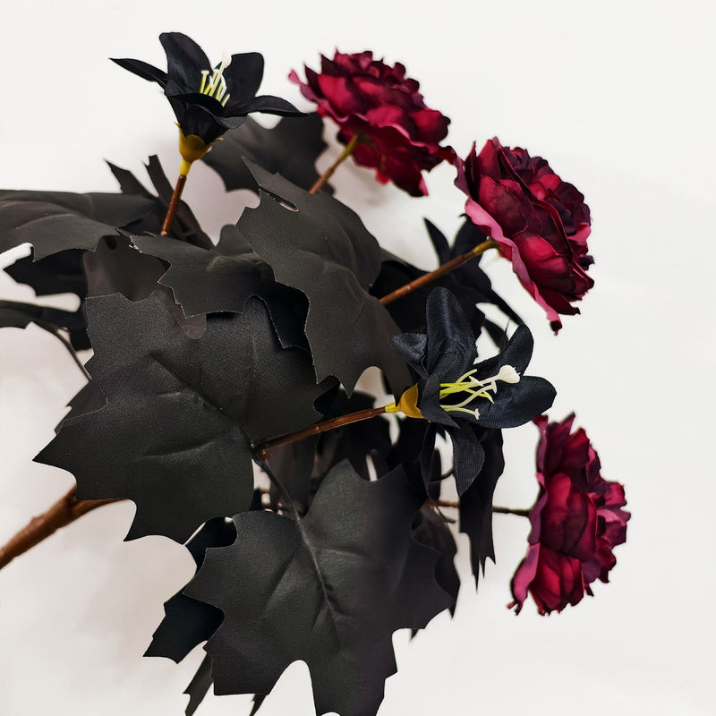 14 Inch Black Artificial Lilies and Peonies Bouquet, 1 Bush, Halloween Decor