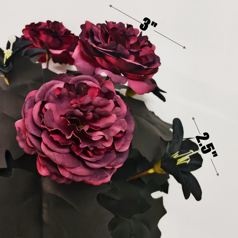 14 Inch Black Artificial Lilies and Peonies Bouquet, 1 Bush, Halloween Decor
