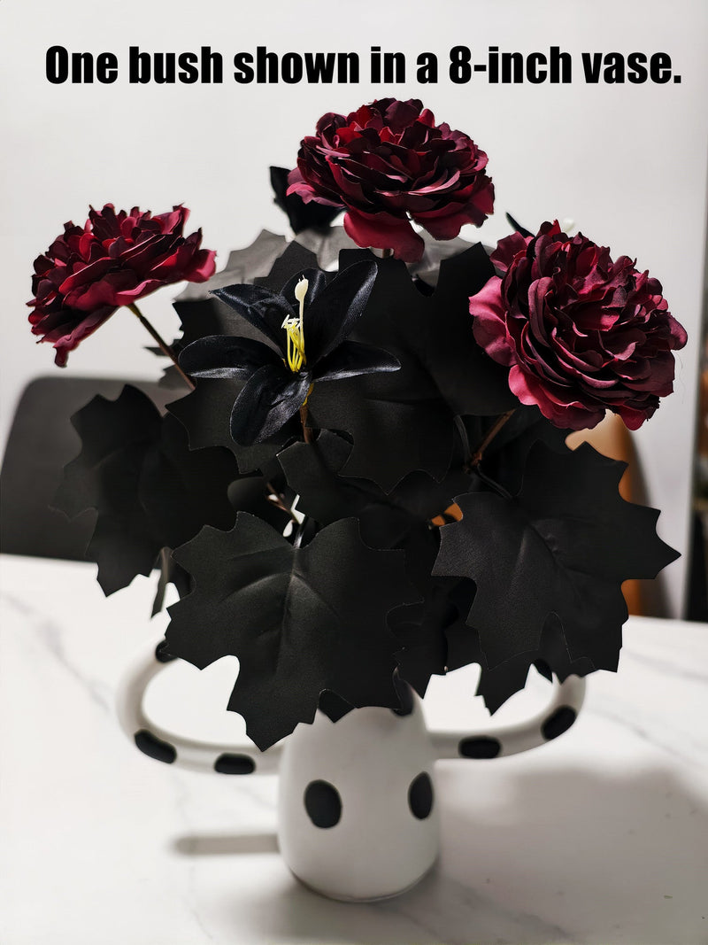 14 Inch Black Artificial Lilies and Peonies Bouquet, 1 Bush, Halloween Decor