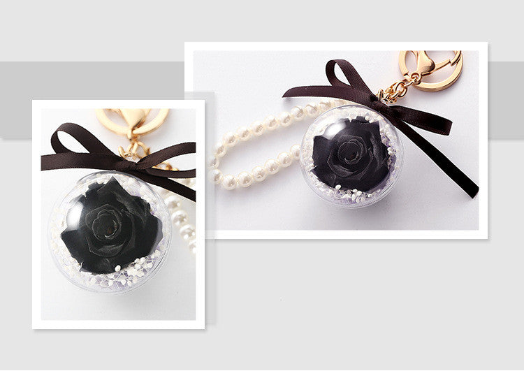 2 Pcs Preserved Rose Keychain with Heart Plush and LED Light Valentine's Day Gift
