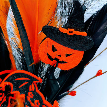 15 Inch Black Artificial Pampas Grass with Felt Eyeball Pumpkins Halloween Decoration Bulk