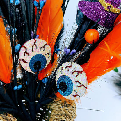 15 Inch Black Artificial Pampas Grass with Felt Eyeball Pumpkins Halloween Decoration Bulk