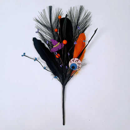 15 Inch Black Artificial Pampas Grass with Felt Eyeball Pumpkins Halloween Decoration Bulk