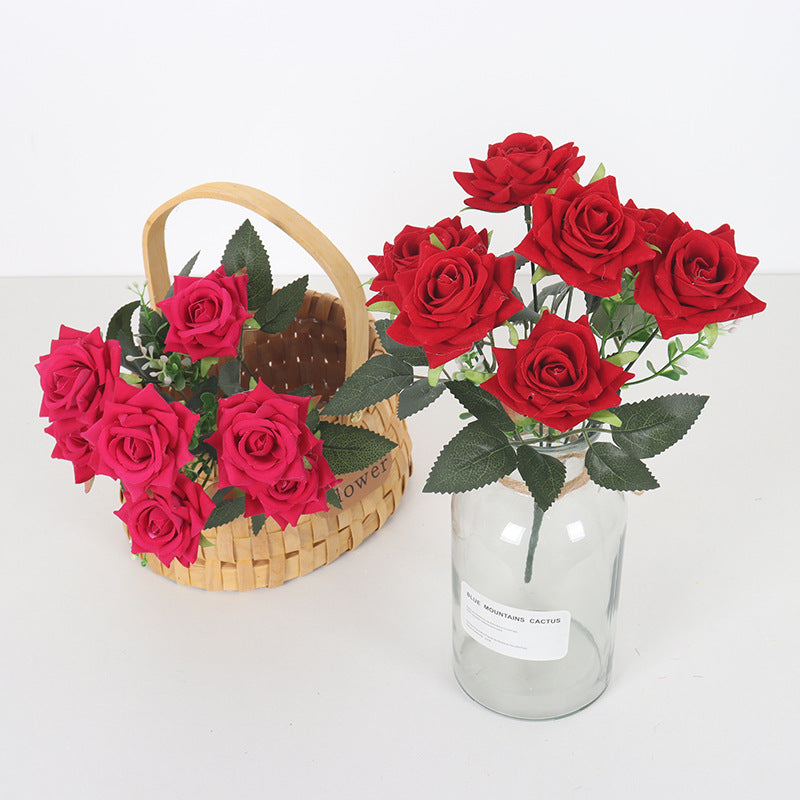 11 Colors 14 Inch Velvet Artificial Rose Bush Stems Bulk 11 Pcs Silk Flowers