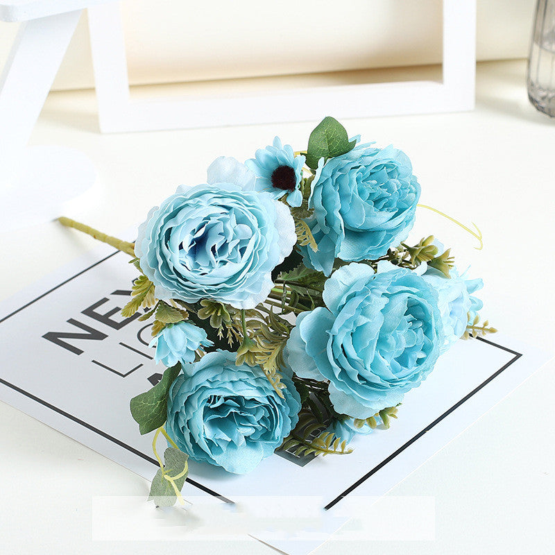 11.8 Inch Artificial Peony and Daisy Bush Bouquet, Mixed Flowers, Small Table Arrangement, 1 Piece, Silk Flowers for Home Decor and Wedding DIY
