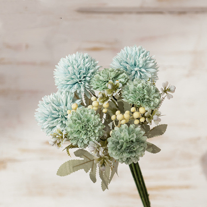 12.4 Inch Artificial Mixed Bouquet 10 Stems Pompon Chrysanthemums Dahlias Berries Silk Flowers