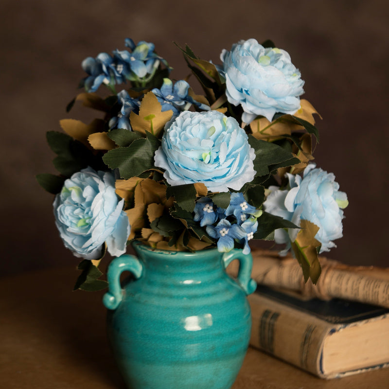 16 Inch Vintage Peony Bush Bouquet with Mixed Hydrangea, 1 Bulk Artificial Silk Flowers for Wedding Crafts Party