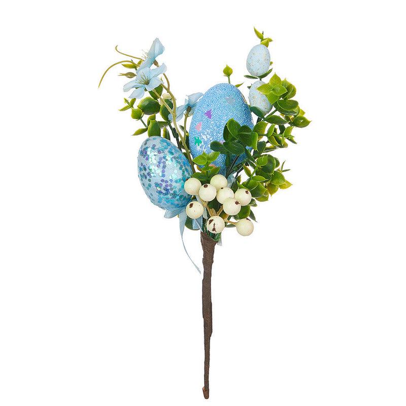 6 Pcs Artificial Easter Flower Stems with Egg Ornaments, Faux Silk Floral Stems Bulk