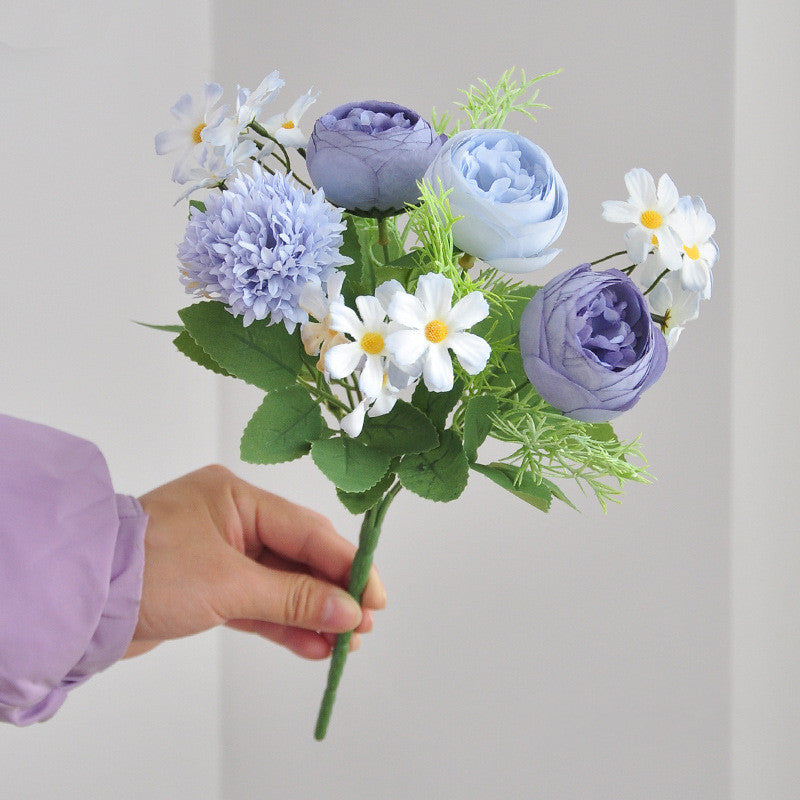 12 Inch Mixed Peony Daisy Mum Artificial Flower Bouquet 10 Stems Silk Floral Arrangement