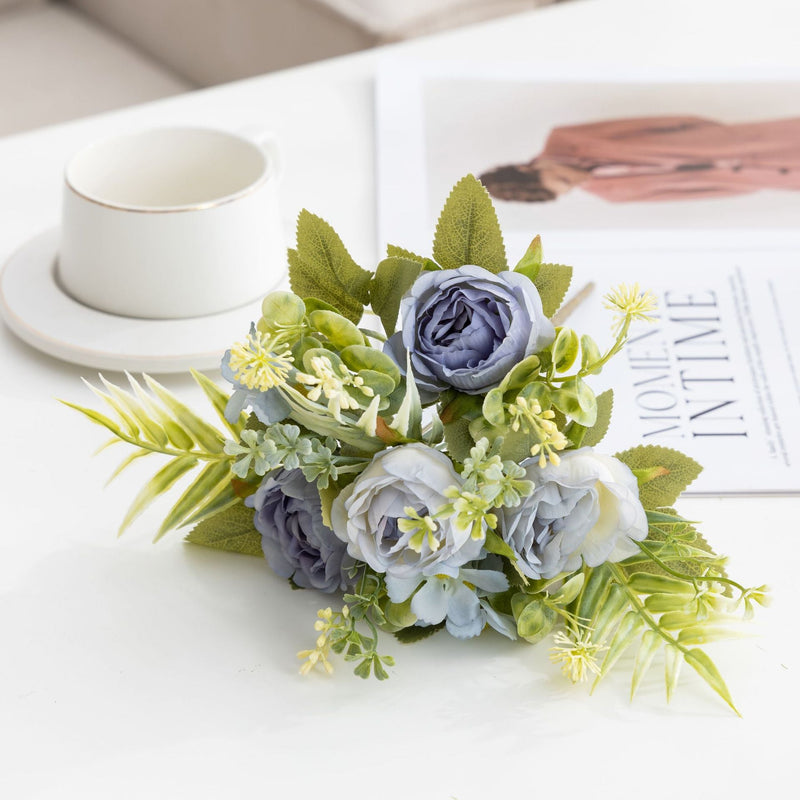 12.6 Inch Small Peony Artificial Silk Flowers Bouquet, Mixed Colors, Bulk Wholesale