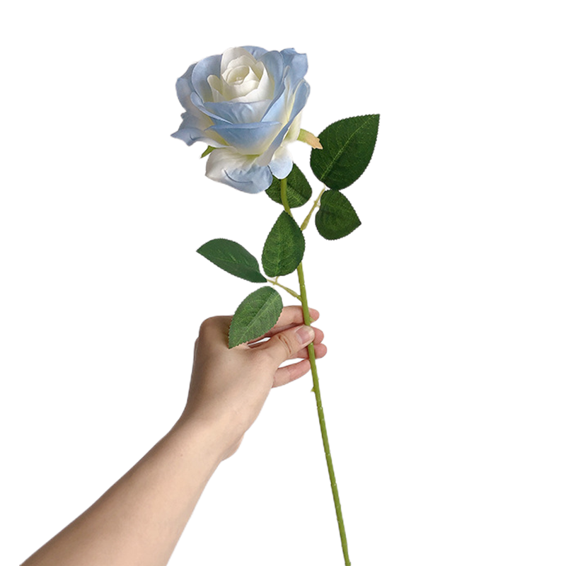 18 Inch Gradient Blue Artificial Silk Rose Stems, 10 Pcs Bulk Wholesale
