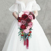 9 Inch Cascading Rose Bridal Bouquet Artificial Flowers Bulk Wholesale