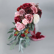 9 Inch Cascading Rose Bridal Bouquet Artificial Flowers Bulk Wholesale
