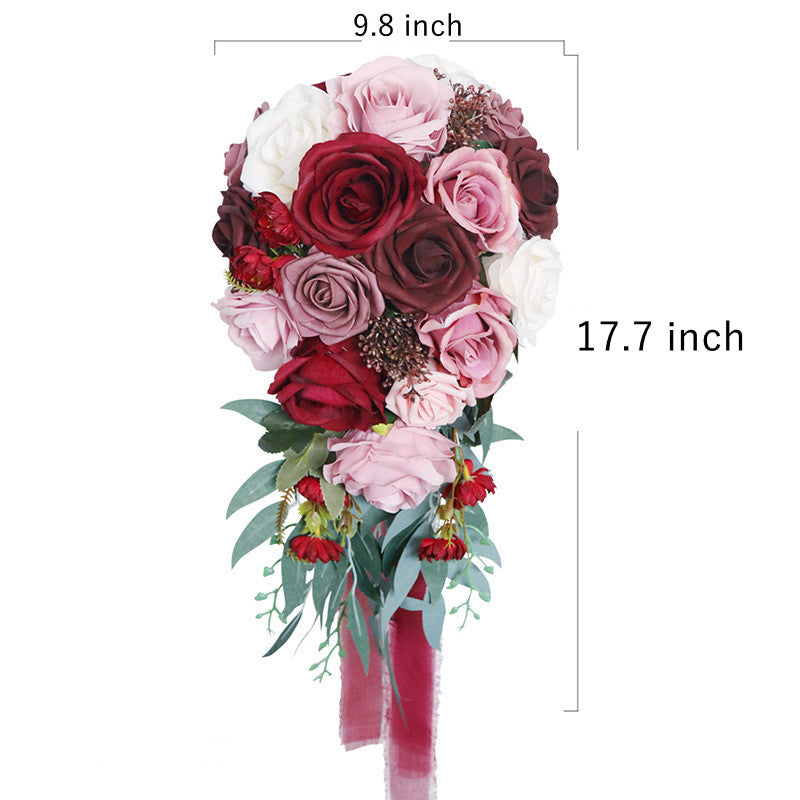 9 Inch Cascading Rose Bridal Bouquet Artificial Flowers Bulk Wholesale