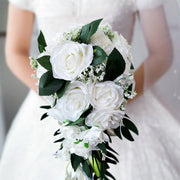 5 Colors 9 Inch Artificial Silk Rose Cascading Bridal Wedding Bouquet Bulk Set