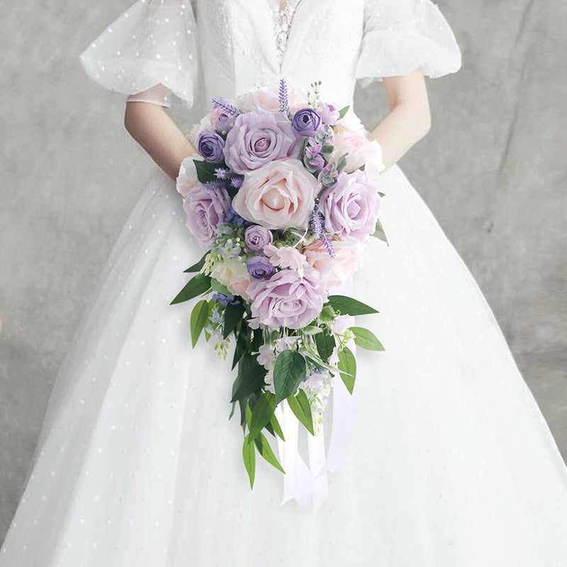 9 Inch Cascading Peony Bridal Bouquet 10 Stems Pink and Purple Artificial Flowers