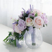 9 Inch Cascading Peony Bridal Bouquet 10 Stems Pink and Purple Artificial Flowers