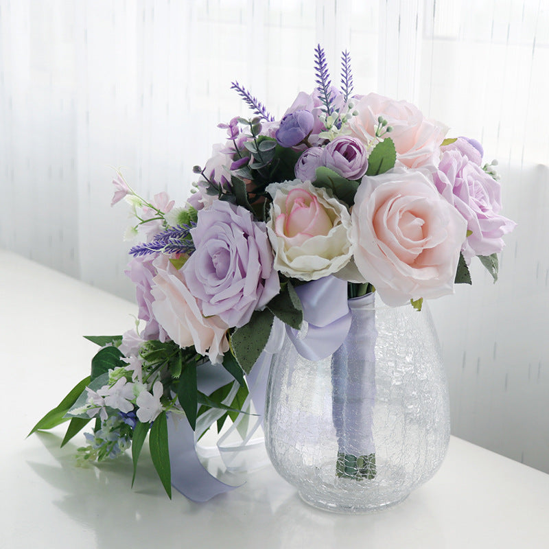 9 Inch Cascading Peony Bridal Bouquet 10 Stems Pink and Purple Artificial Flowers